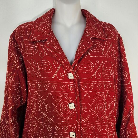 Coldwater Creek Womens Jacket Small Red Cream Embroidered Aztec Southwestern - Picture 3 of 9